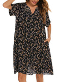 YOZLY House Dress Women Cotton Duster Robe Short Sleeve Housecoat Button Down Nightgown Purple Floral XX-Large