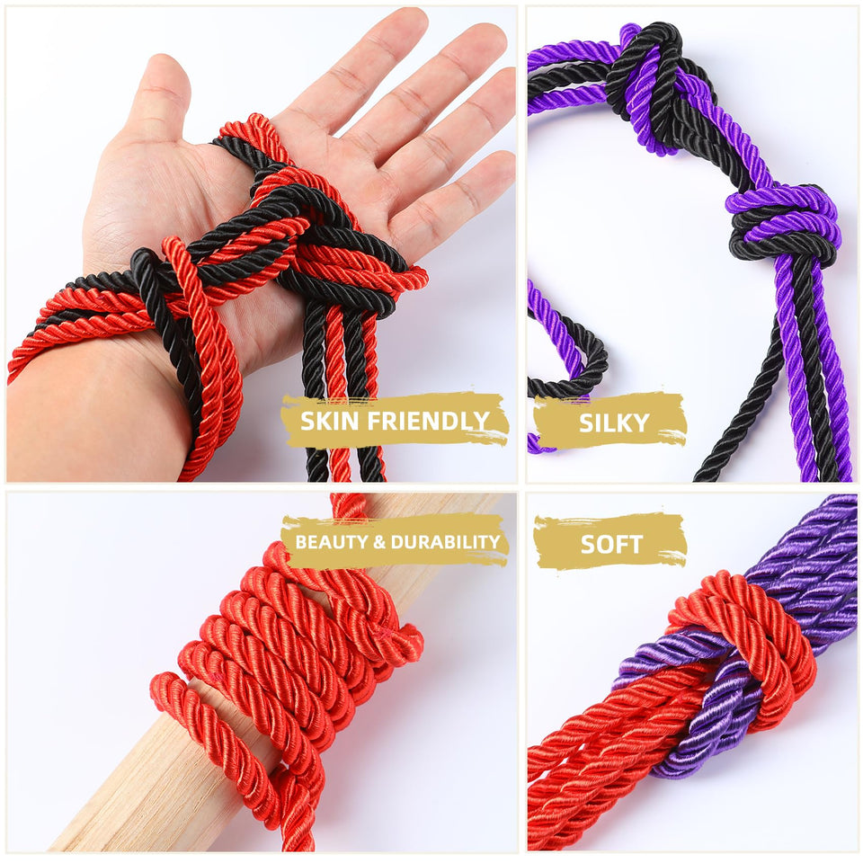 BDSM Shibari Bondage Sex Rope - BDSM Kit Adult Bondage Restraints Set Sex Toys for Women & Couples, 32 Feet 8MM (2-Pack, Black)