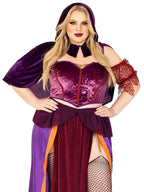 3 Pc Black Magic Babe, Includes Velvet Crop Top With Net Sleeves, Dual Slit Long Skirt With Glitter Elastic Garter, And Collared