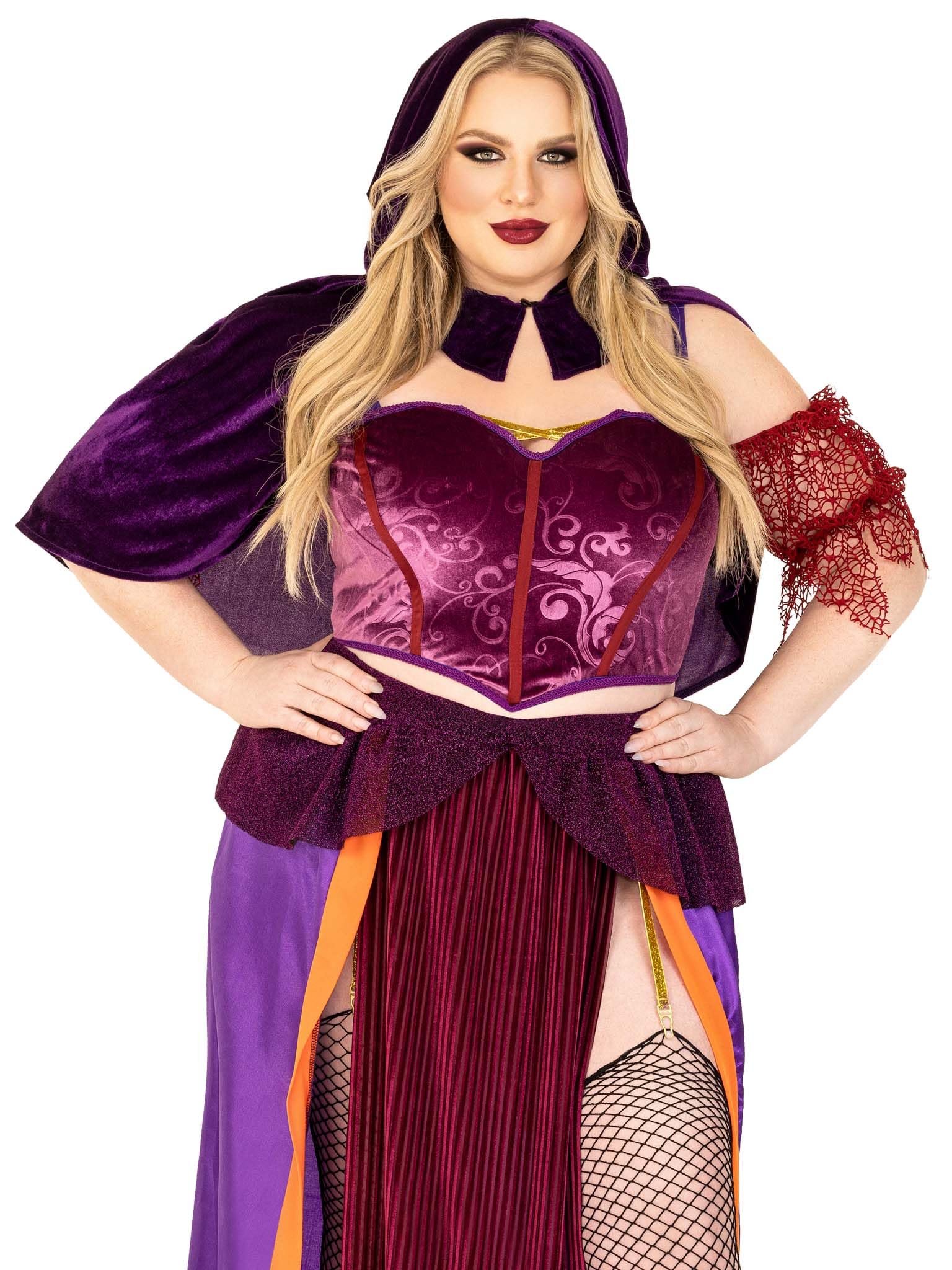 3 Pc Black Magic Babe, Includes Velvet Crop Top With Net Sleeves, Dual Slit Long Skirt With Glitter Elastic Garter, And Collared