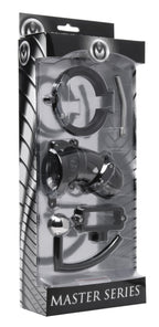 Master Series Male Chastity Cage With Ball Clamp And Anal Hook, Black
