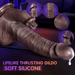 JNHHX Thrusting Dildo Vibrator Sex Toys - 5-in-1 Silicone Suction Cup Black Dildo with 10 Thrusting, 10 Vibration & Heating Lick