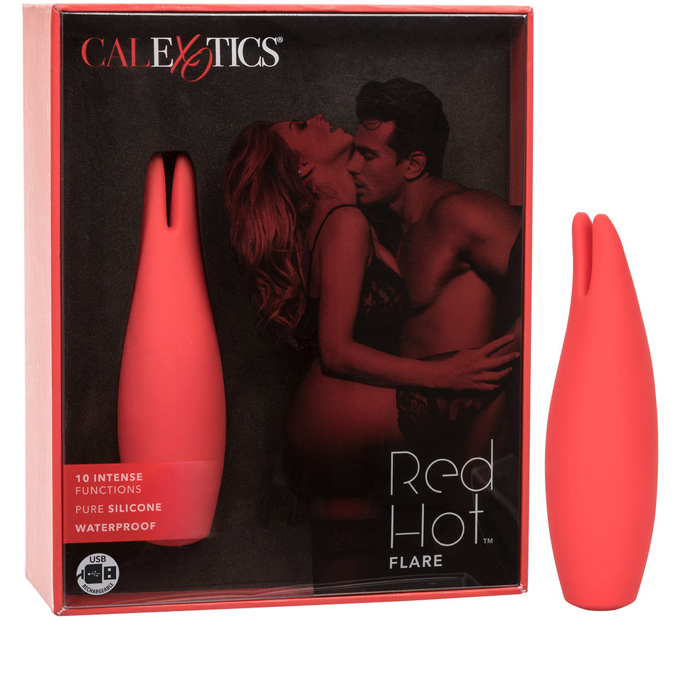 Calexotics Red Hot Flare - 10-Function Waterproof Vibrator - Rechargeable Silicone Compact Teaser Vibe - Adult Sex Massager For 