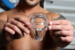 Perfectfit Brand Armour Tug Cock Ring And Ball Stretcher, Tpr/Silicon Blend, Body Ring, Perineum Stimulator, Durable, Comfortable, Tight Fit, Clear