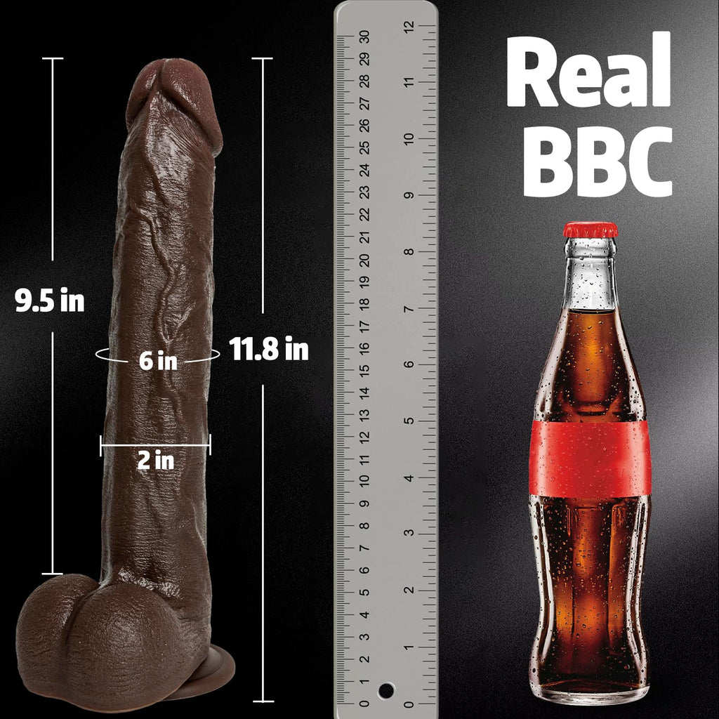 11.8Huge Thick Big Black Dildo - Giant XL Large BBC Dildo with Suction Cup, Soft Real Feel Dual Density Silicone Dildos, Massive