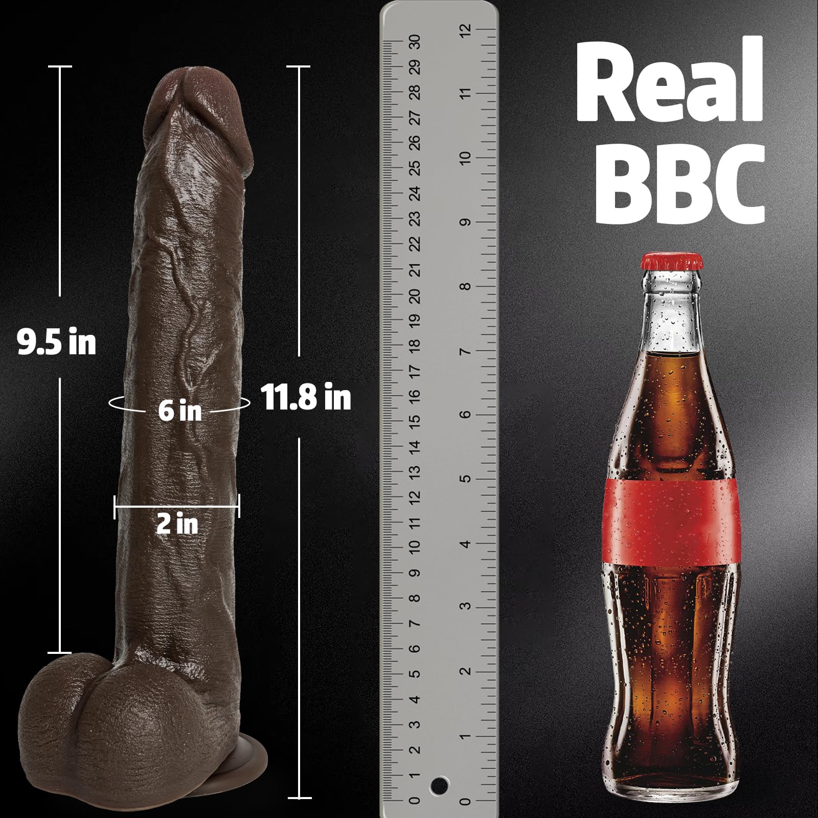 11.8Huge Thick Big Black Dildo - Giant XL Large BBC Dildo with Suction Cup, Soft Real Feel Dual Density Silicone Dildos, Massive