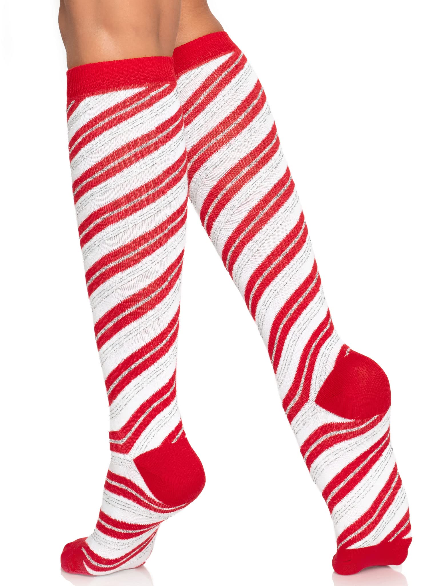 Leg Avenue Candy cane lurex knee socks. Red/White Color