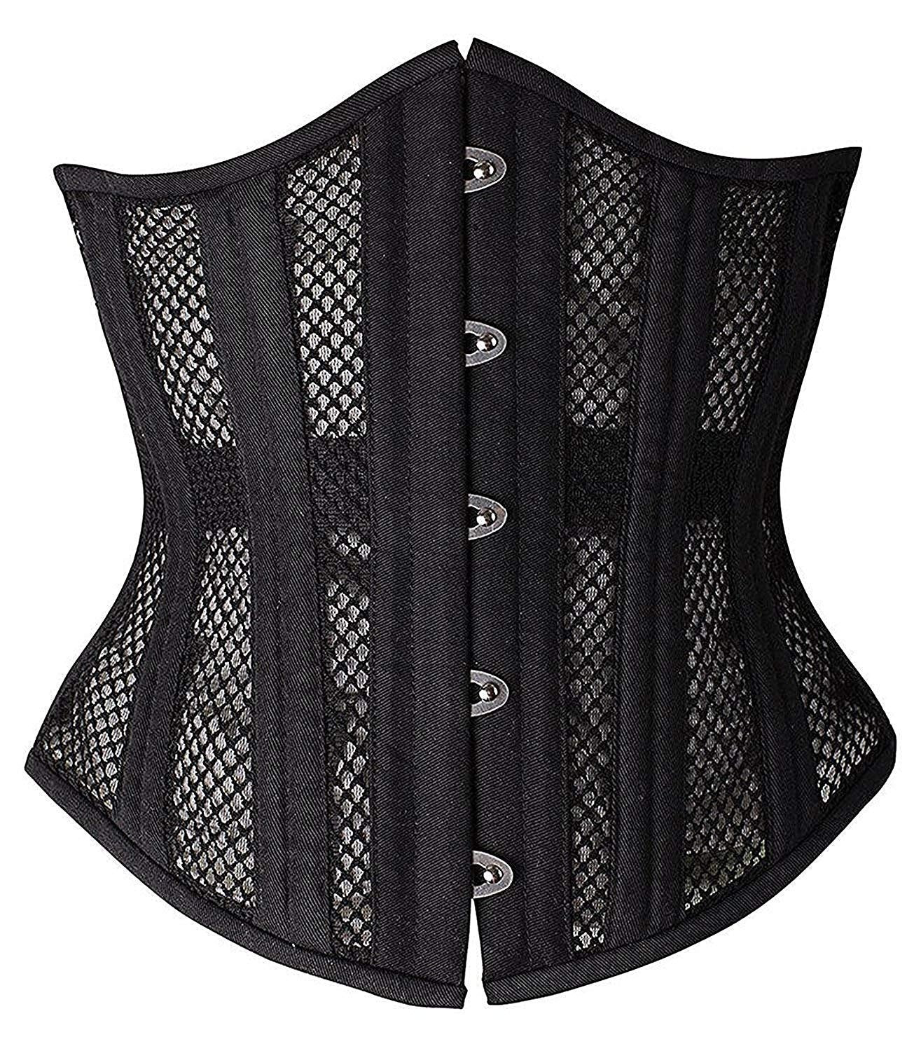 SHAPERX 26 Double Steel Boned Breathable Mesh Corset Heavy Duty Waist Training Shaper, SZ1996-Black-XL