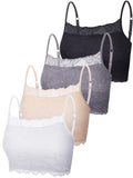 New 4 Pieces Womens Lace Cami Stretch Lace Half Cami Breathable Lace Bralette Top for Women Girls (Black, White, Beige, Grey, X