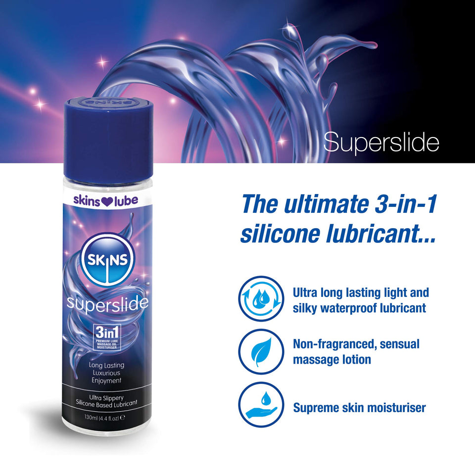 Skins Skins Super Slide 3In1 Premium Latex Safe Silicone Based Long Lasting Lubricant With Reaquav8 Technology 44 Fl Oz 130Ml