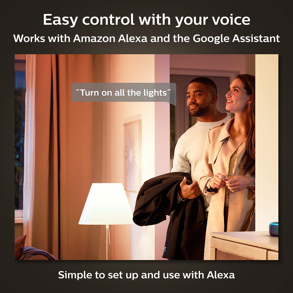 Philips Hue White Base Lumen (60W) Smart Button Starter Kit, Works With Amazon Alexa, Google Assistant, Apple Homekit 60 Watt (O