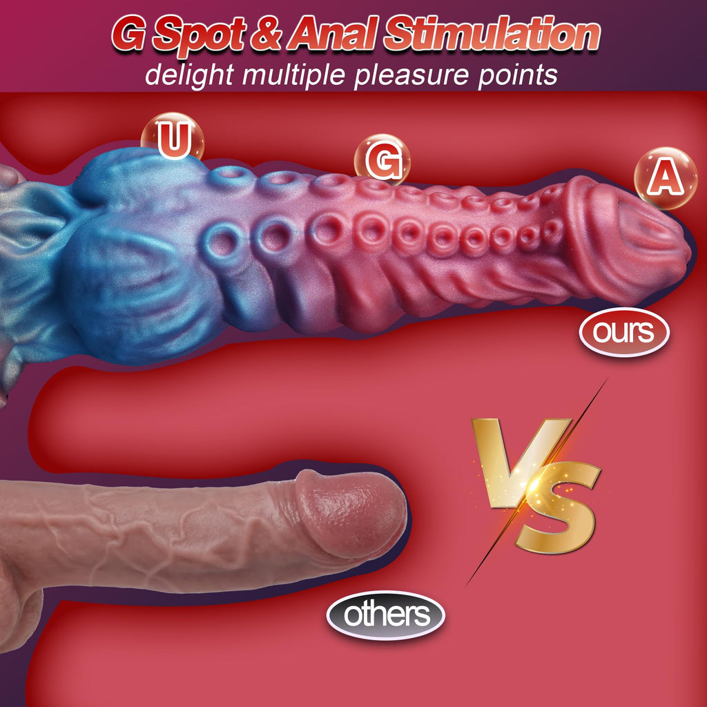 9.7in Huge Fantasy Monster Tentacle Dildo, Large Dragon Horse Thick Anal Knot Giant Big Dog Alien Silicone Knotted Dildo with Su