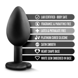 Blush Novelties Temptasia Bling Anal Plug - Platinum Cured Puria Silicone - Heart Shaped Butt Toy With Gem Base - Tapered Head F