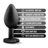 Blush Novelties Temptasia Bling Anal Plug - Platinum Cured Puria Silicone - Heart Shaped Butt Toy With Gem Base - Tapered Head F