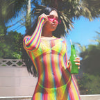 Leg Avenue Rainbow fishnet long sleeved m Multicolor Color