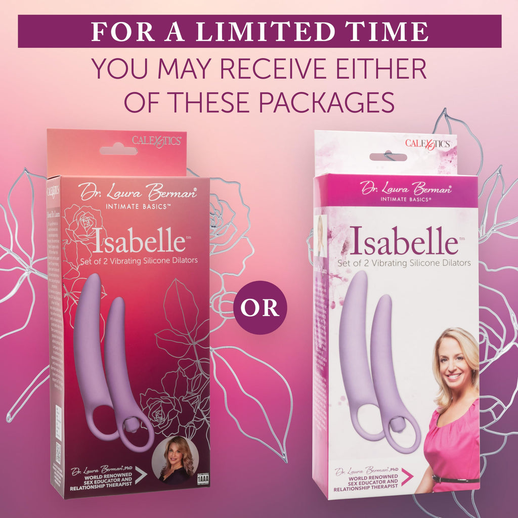 Calexotics Dr Laura Berman Intimate Basics Isabelle - 2 Piece Vibrating Silicone Dilators Set With Ergonomic Finger Loop - Waterproof Fetish Sex Toys For Couples - Purple