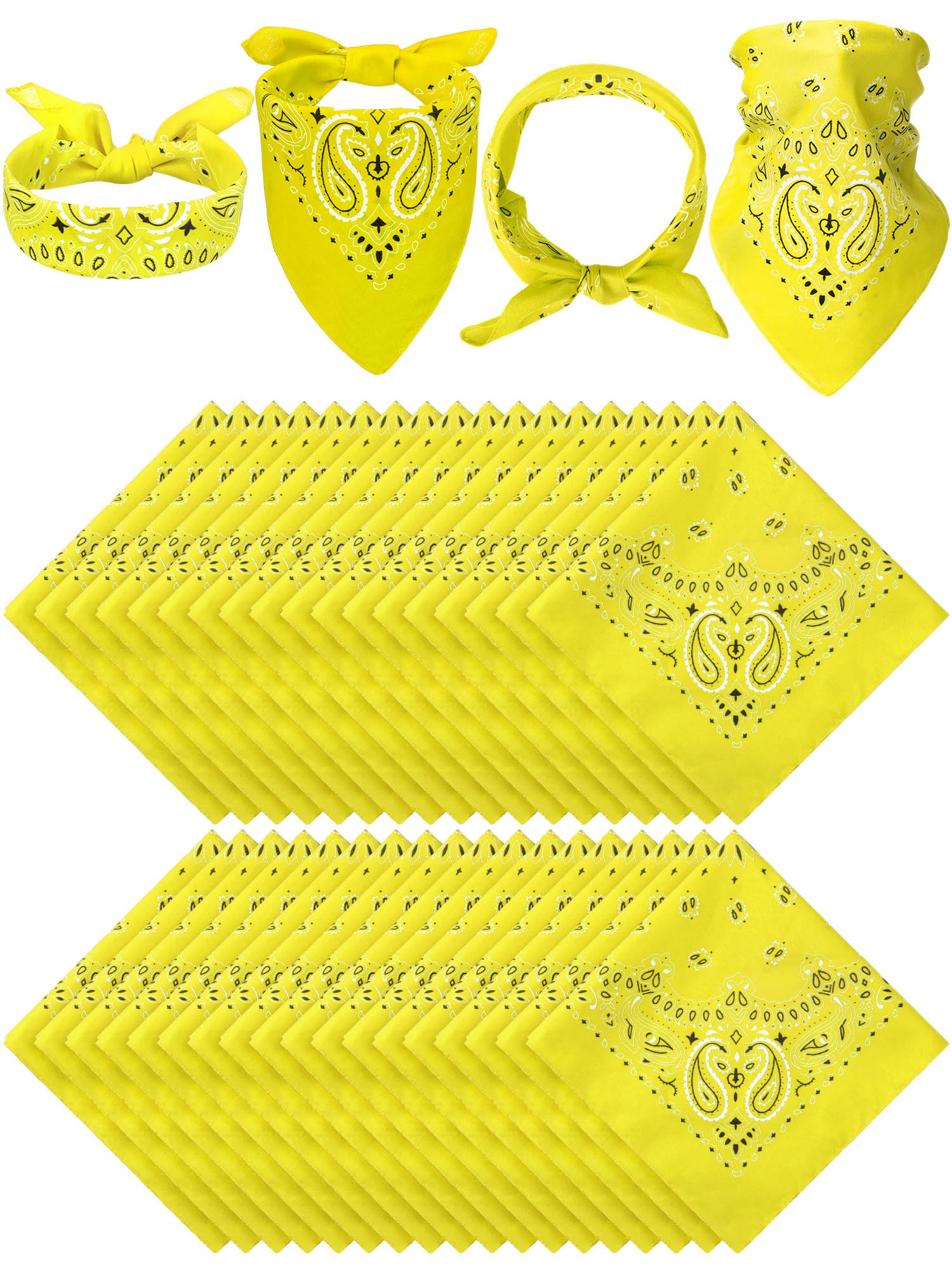 Unittype 36 Pieces Paisley Bandana Novelty Headband Square Scarf Cowboy Bandanas for Halloween Party Costume(Lemon Yellow,Classi