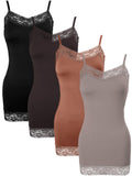 Bencailor 4 Pcs Womens Long Tank Tops, Lace Camisole Neck Cami Adjustable Spaghetti Strap Undershirts for Women (Large,Black,Br