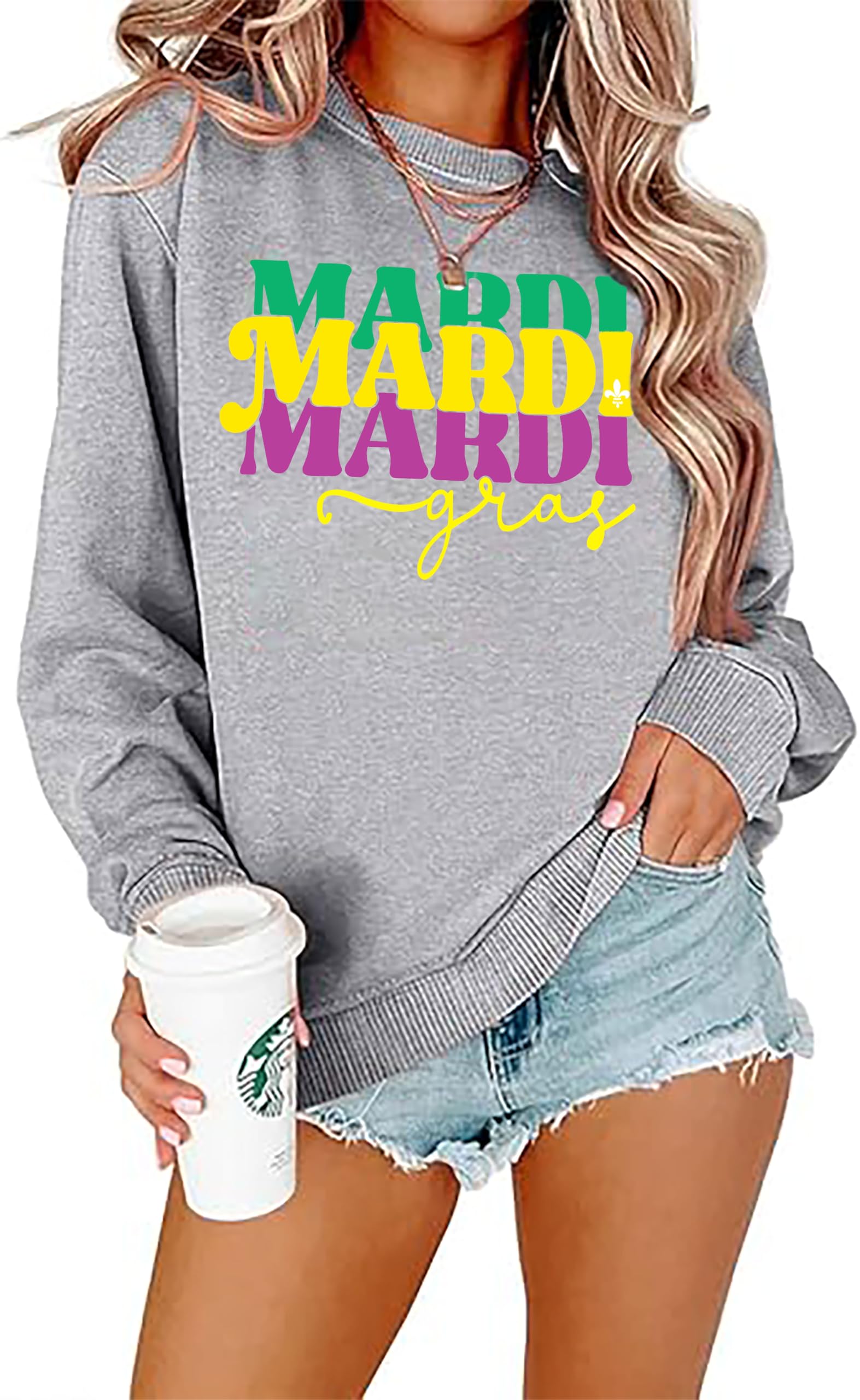 BINLANHANAT Mardi Gras Sweatshirt Women Fat Tuesday Shirts Mardi Gras Carnival Shirt Celebration Pullover Top