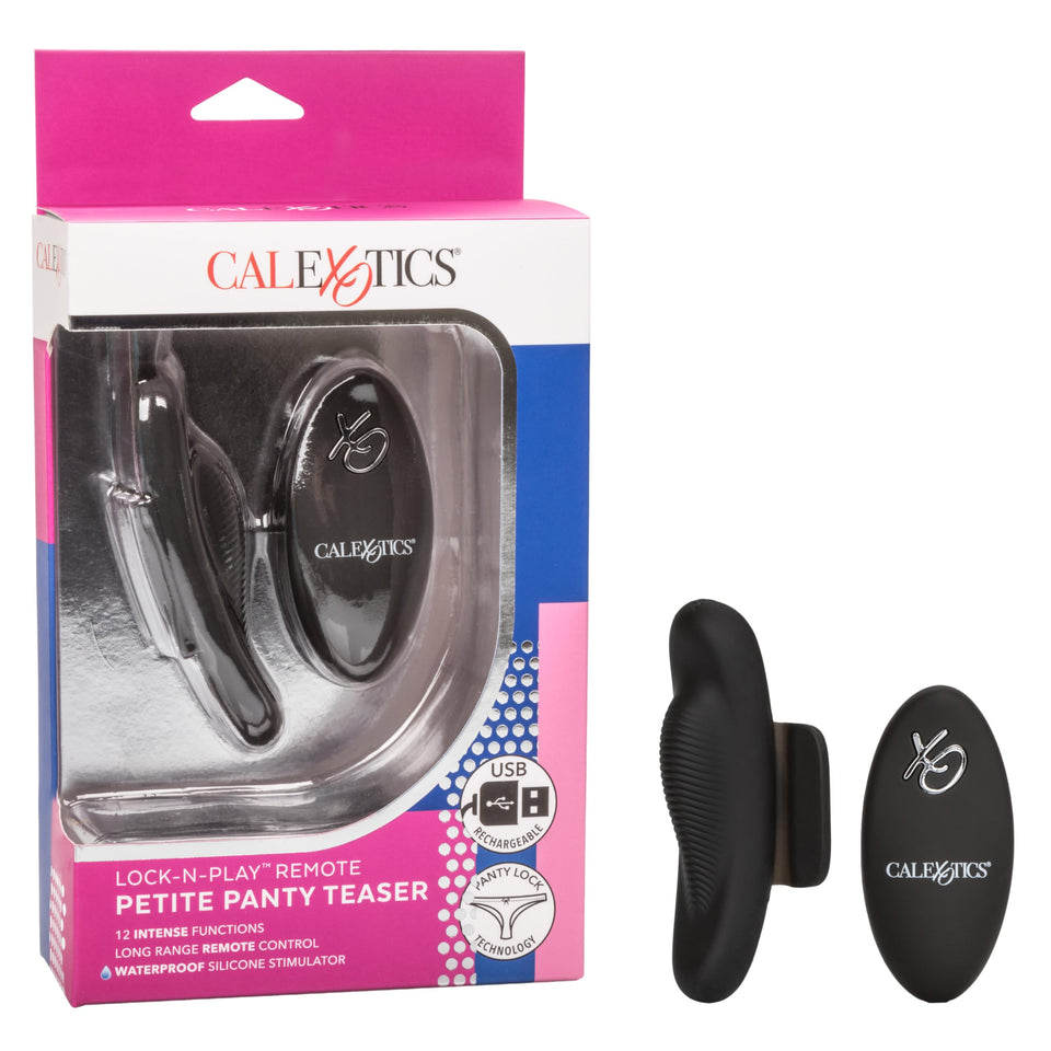 Calexotics Lock-N-Play Remote Petite Panty Teaser, Rechargeable 12-Function Waterproof Silicone Clitoral Vibrator Securely Attac