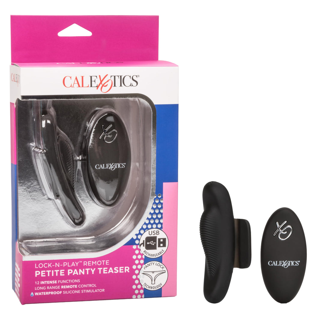 Calexotics Lock-N-Play Remote Petite Panty Teaser, Rechargeable 12-Function Waterproof Silicone Clitoral Vibrator Securely Attac
