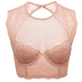 DOBREVA Womens Lace Corset Top Sexy Bralette Bustier Bra Underwire Plus Size Crop Top Cream Coffee 36B