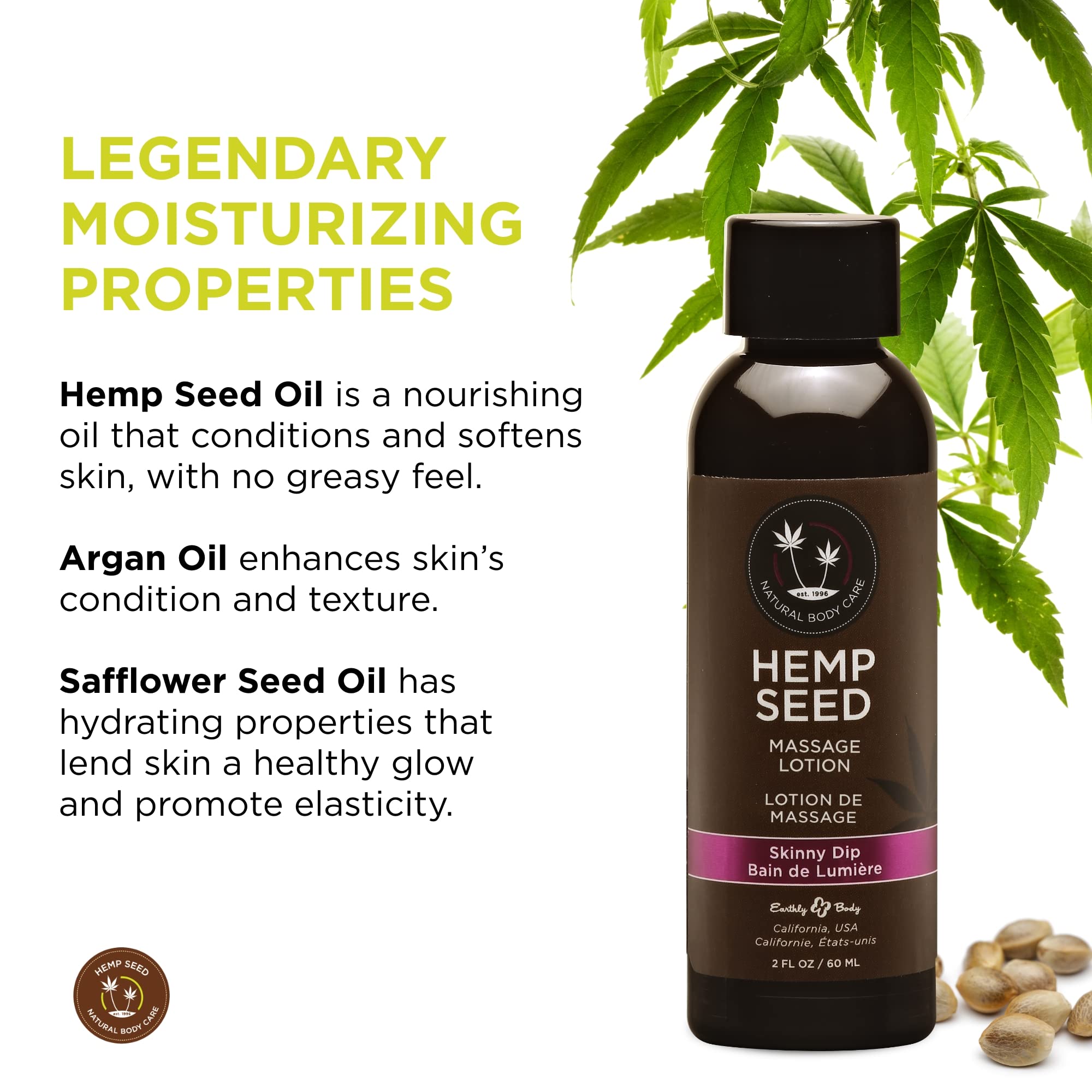 Earthly Body Hemp Seed Massage Lotion, 2.0 oz - Skinny Dip, Clear