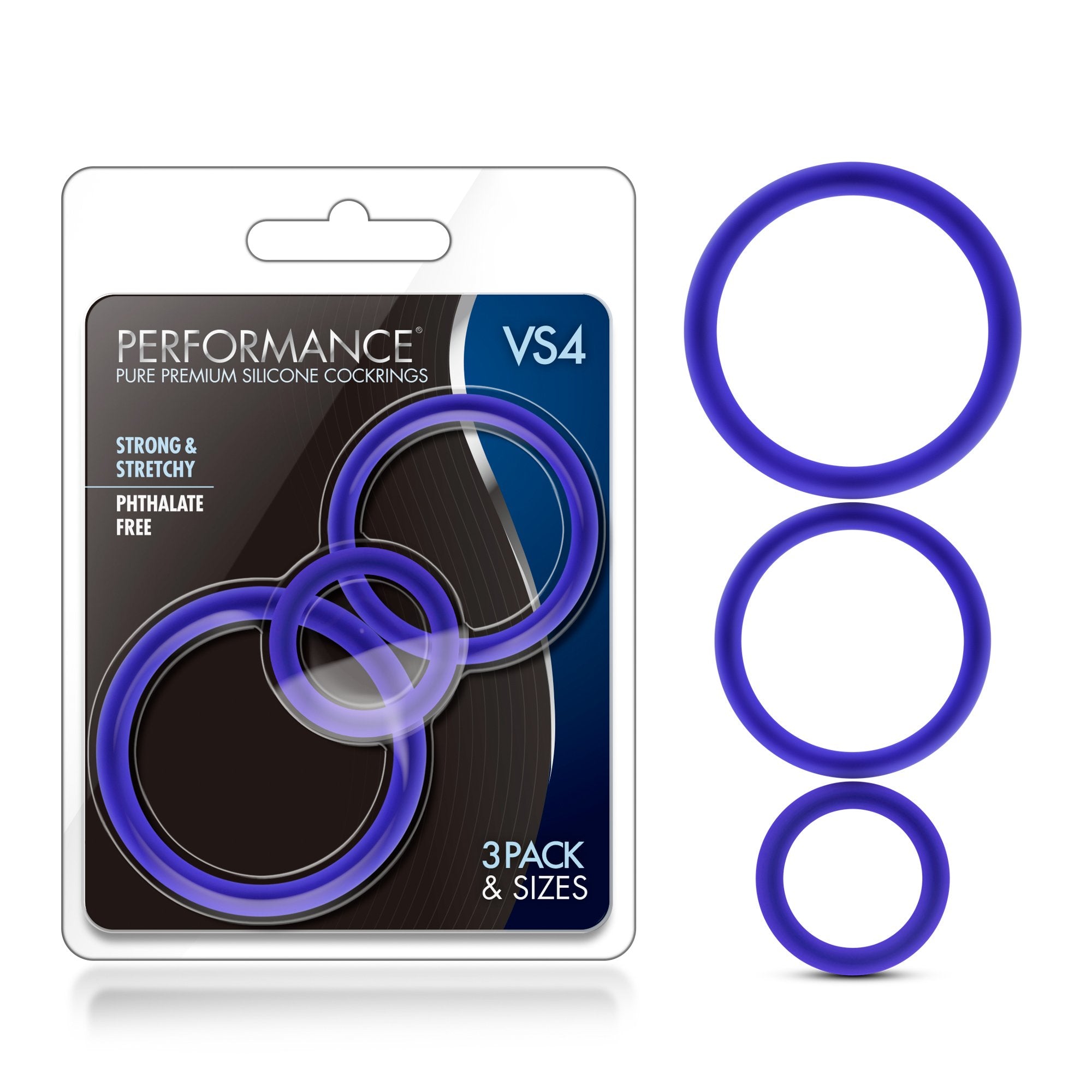 Blush Performance Penis Ring Set - 3 Sizes - Soft, Stretchy Platinum-Cured Puria Silicone Cock Rings - Male Cock Sexual Stimulat