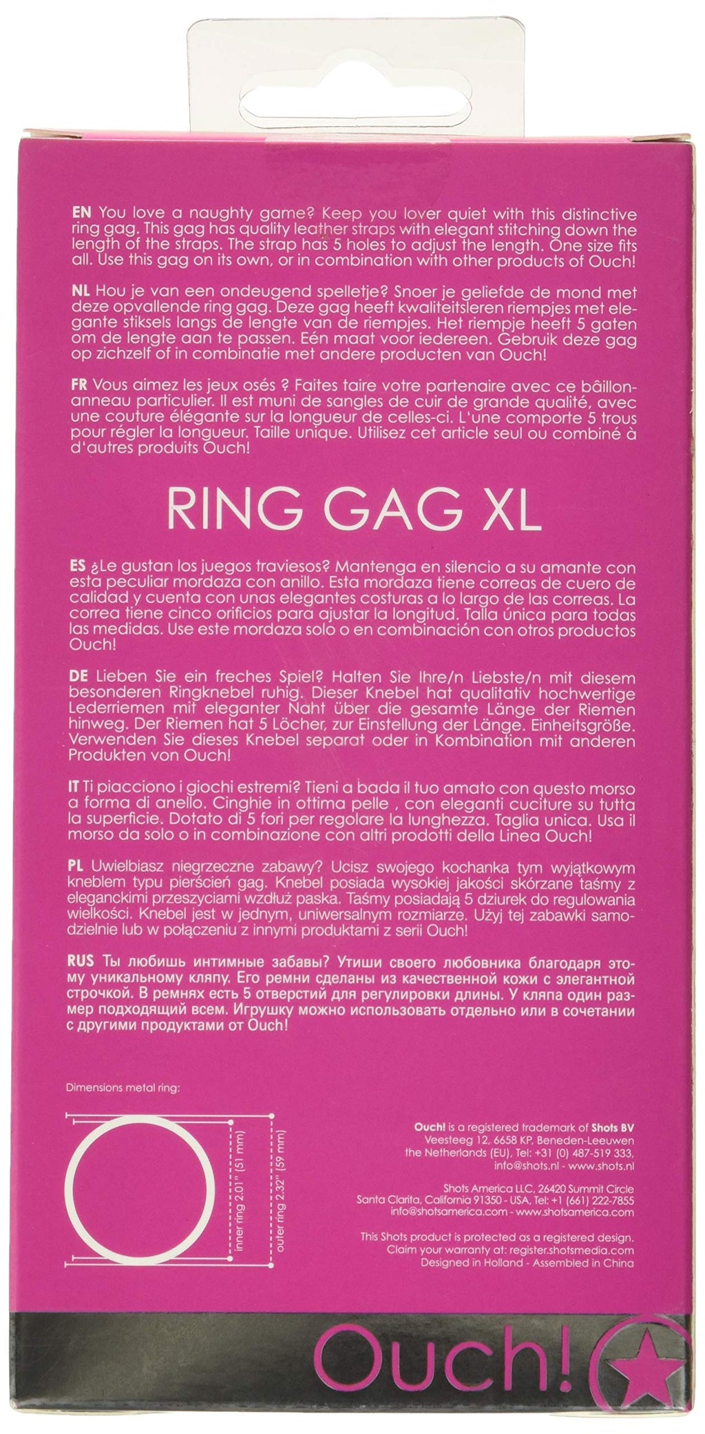 Ouch! Ring Mouth Gag, Pink, X-Large