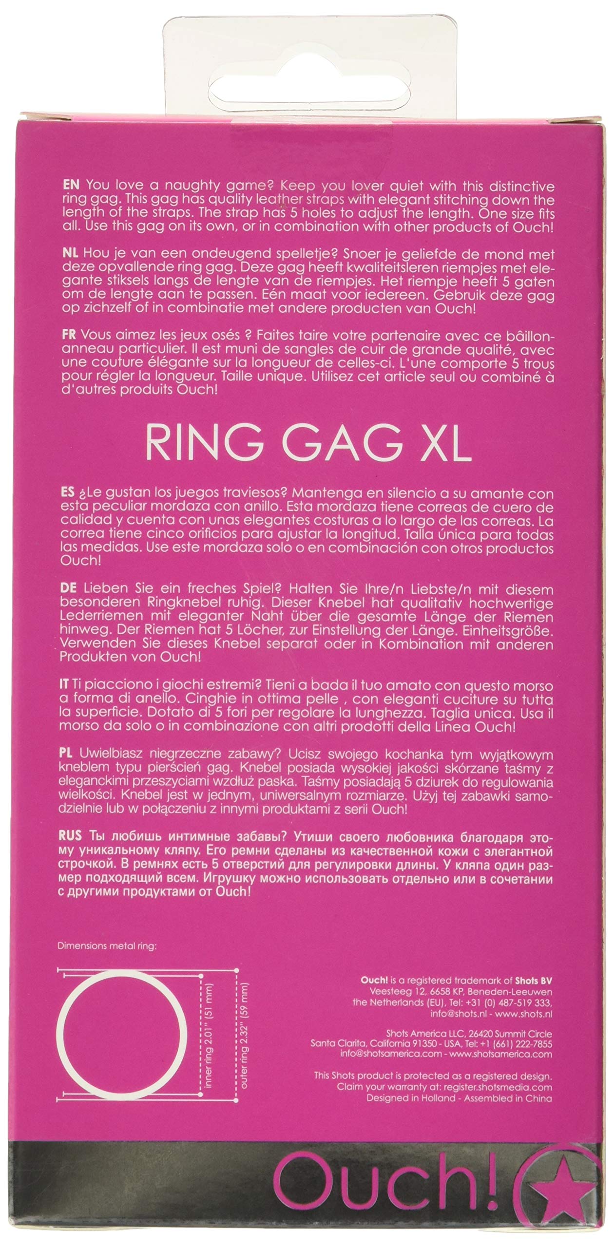Ouch! Ring Mouth Gag, Pink, X-Large