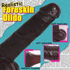 Huge Dildo,10.5 Inch Realistic Movable Foreskin Black Dildos,Long Thick Penis Dildo Adult Sex Toys for Women,Double Liquid Silic