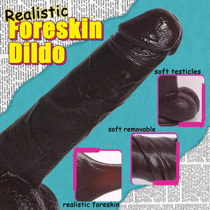 Huge Dildo,10.5 Inch Realistic Movable Foreskin Black Dildos,Long Thick Penis Dildo Adult Sex Toys for Women,Double Liquid Silic