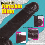Huge Dildo,10.5 Inch Realistic Movable Foreskin Black Dildos,Long Thick Penis Dildo Adult Sex Toys for Women,Double Liquid Silic