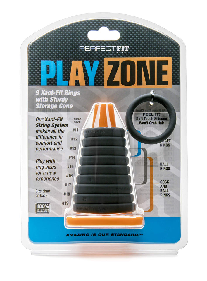 Perfectfit Brand Xactfit Play Zone Cock Ring Kit  Stackable  Silicone  Multiple Sizes  Firm Fit  Durable  Set Of 9 Rings With S