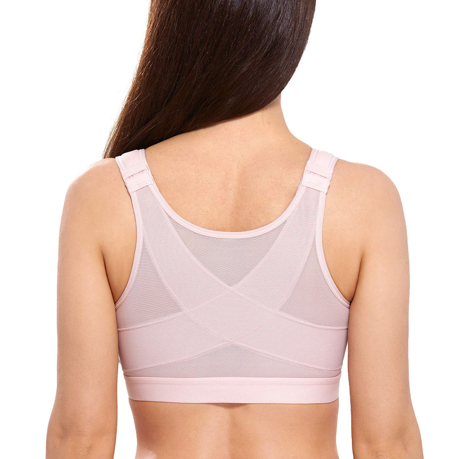 DELIMIRA Womens Full Coverage Front Closure Wire Free Back Support Posture Bra Gentle Rose 34DD