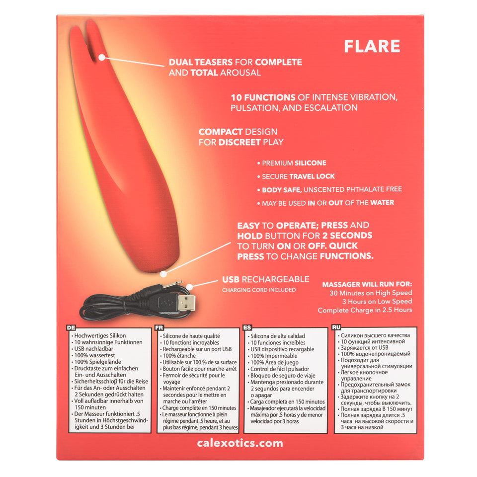 Calexotics Red Hot Flare - 10-Function Waterproof Vibrator - Rechargeable Silicone Compact Teaser Vibe - Adult Sex Massager For