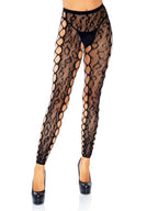 Leopard Lace Footless Crotchle - O/S / Black
