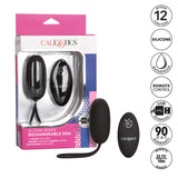 CalExotics Waterproof Silicone Remote Rechargeable Egg Vibrator - 12-Function Black Bullet with Easy Retrieval Cord for Couples