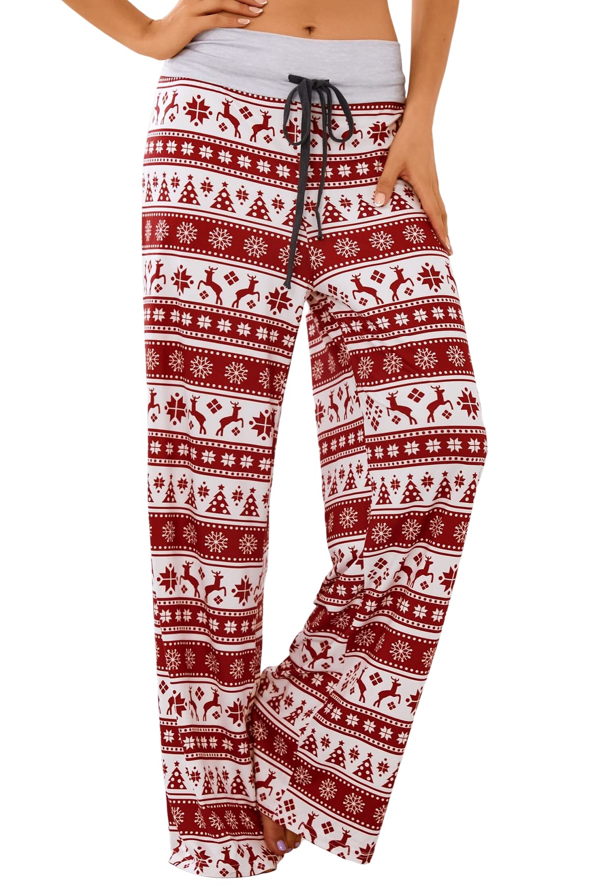 X-Image Womens Comfy Casual Pajama Pants Christmas Palazzo Lounge Pants Wide Leg Santa Pants Moose, XXL