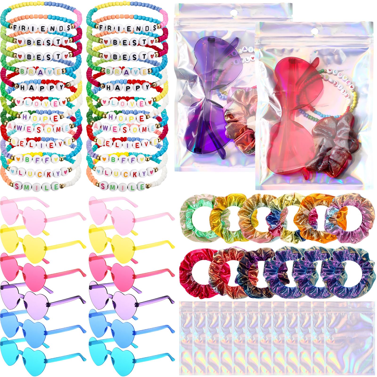60 Pcs Galentine s Day Party Favors Friendship Kpop Popular Singer Party Favors Bulk 12 Set Bracelets Sunglasses Hair Scrunchie