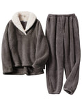 Gihuo Women s Fluffy Pajamas Set Fleece Pullover Pants Loose Plush Sleepwear 2 Piece Pjs Set Warm Loungewear Fuzzy(DarkGrey-S)
