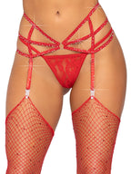Strappy Elastic Rhinestone Gar - O/S / Red