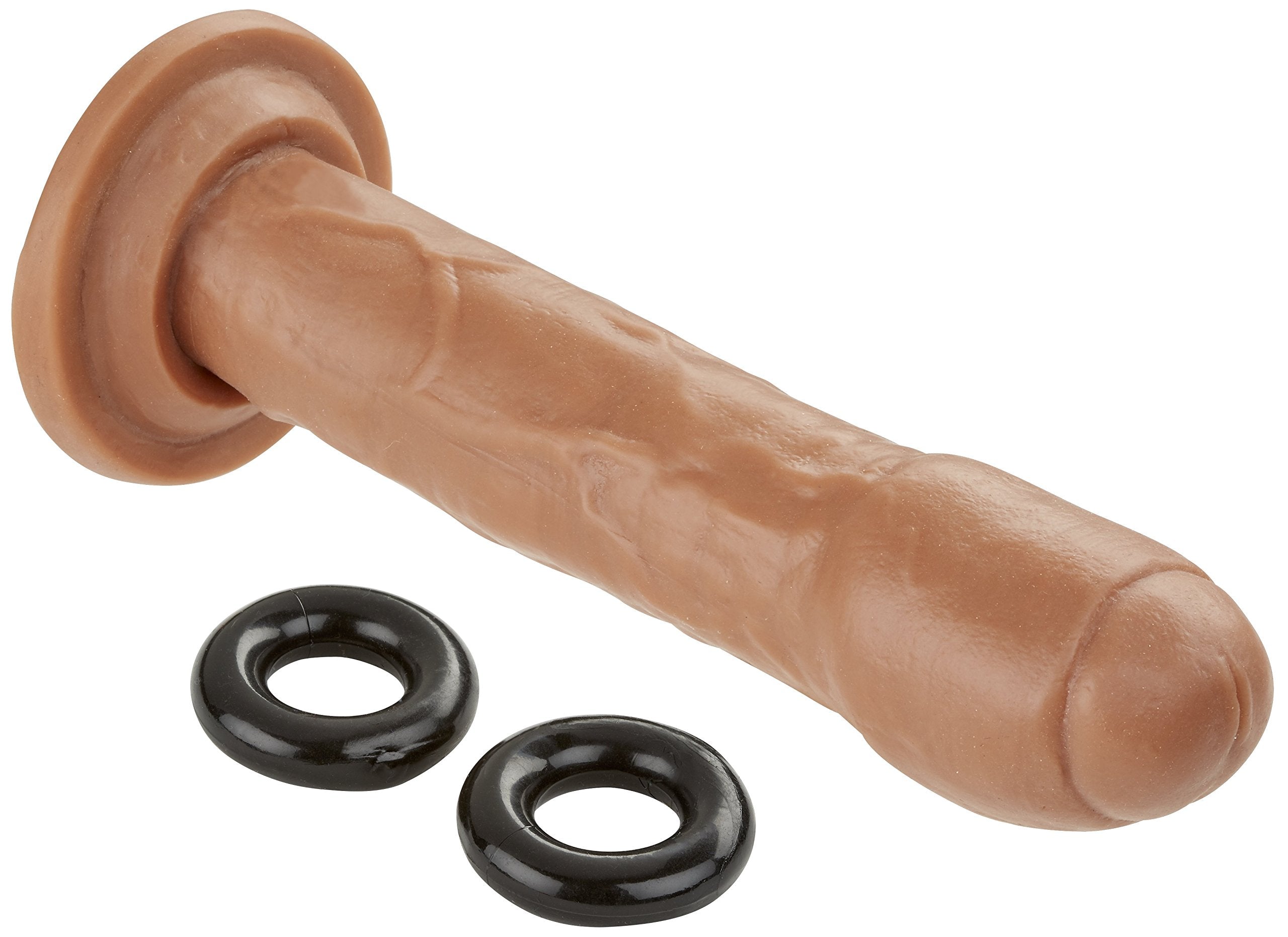 Cloud 9 Novelties Uncircumscised Uncut Head Dildo With Cock Rings, Brown, 7 Inch, 9.3 Ounce