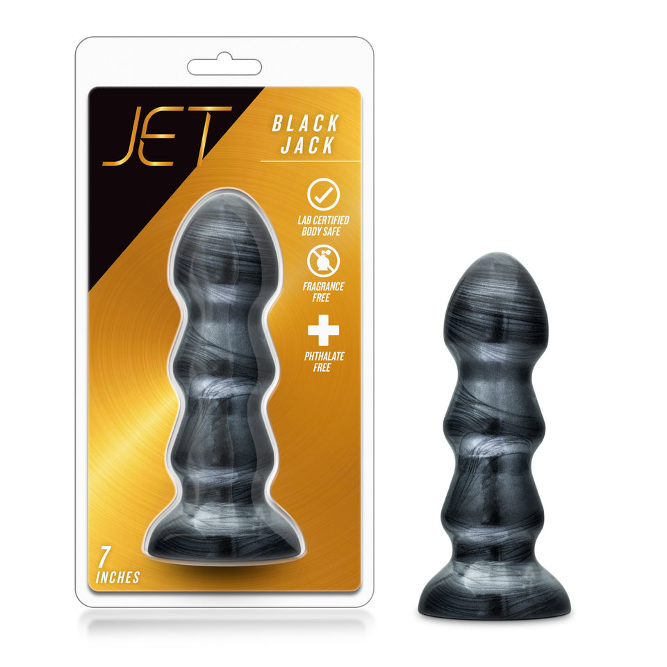 Blush Novelties Jet by Blush - Black Jack - 7 Long Triple Ridge Butt Plug - Prostate Stimulating Anal Dildo Toy - Sex Toy for Me