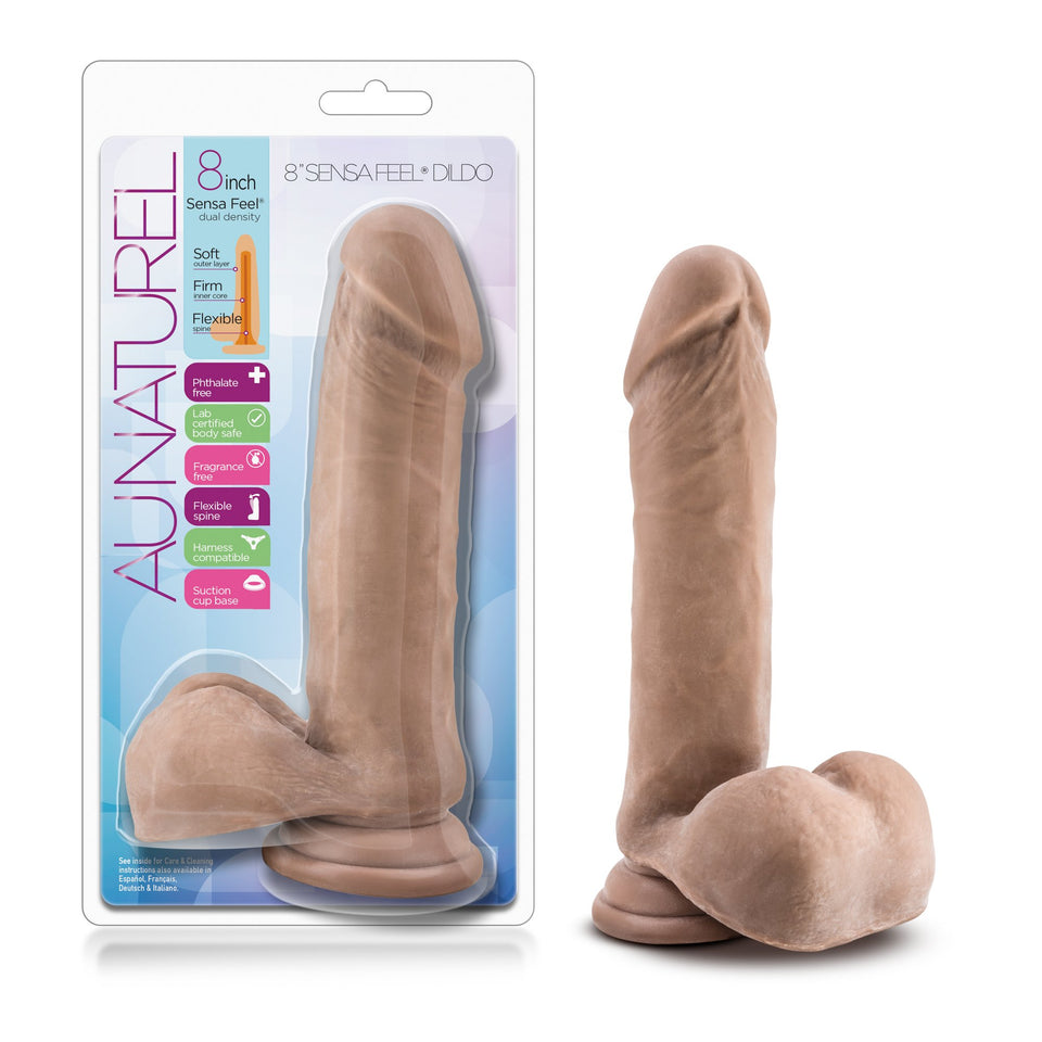Blush Novelties Au Naturel 8 Inch Realistic Sensa Feel Dual Density Flexi Shaft Dildo - Fragrance Free Strong Suction Cup Harnes