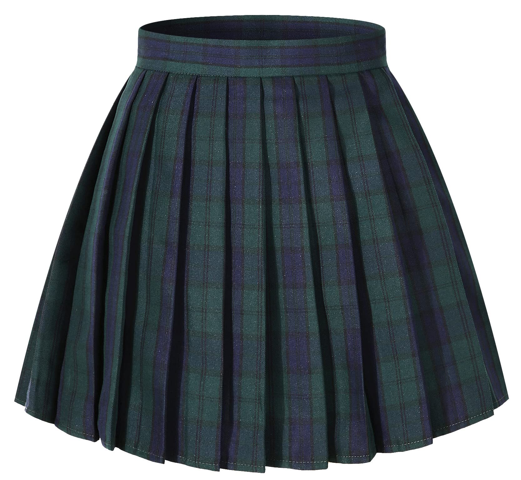 Girlss Short Pleated Plaid Costumes Skirt(Blue Green Mixed Black,X-Small)