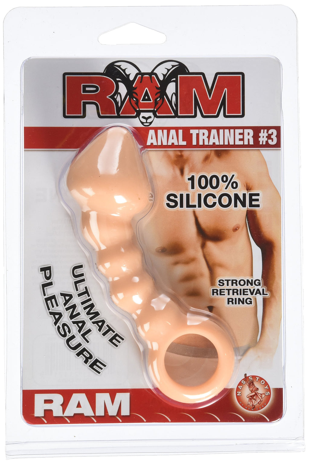 Ram Anal Trainer #3 Silicone Anal Beads 5.5 Inch, Waterproof, Flesh