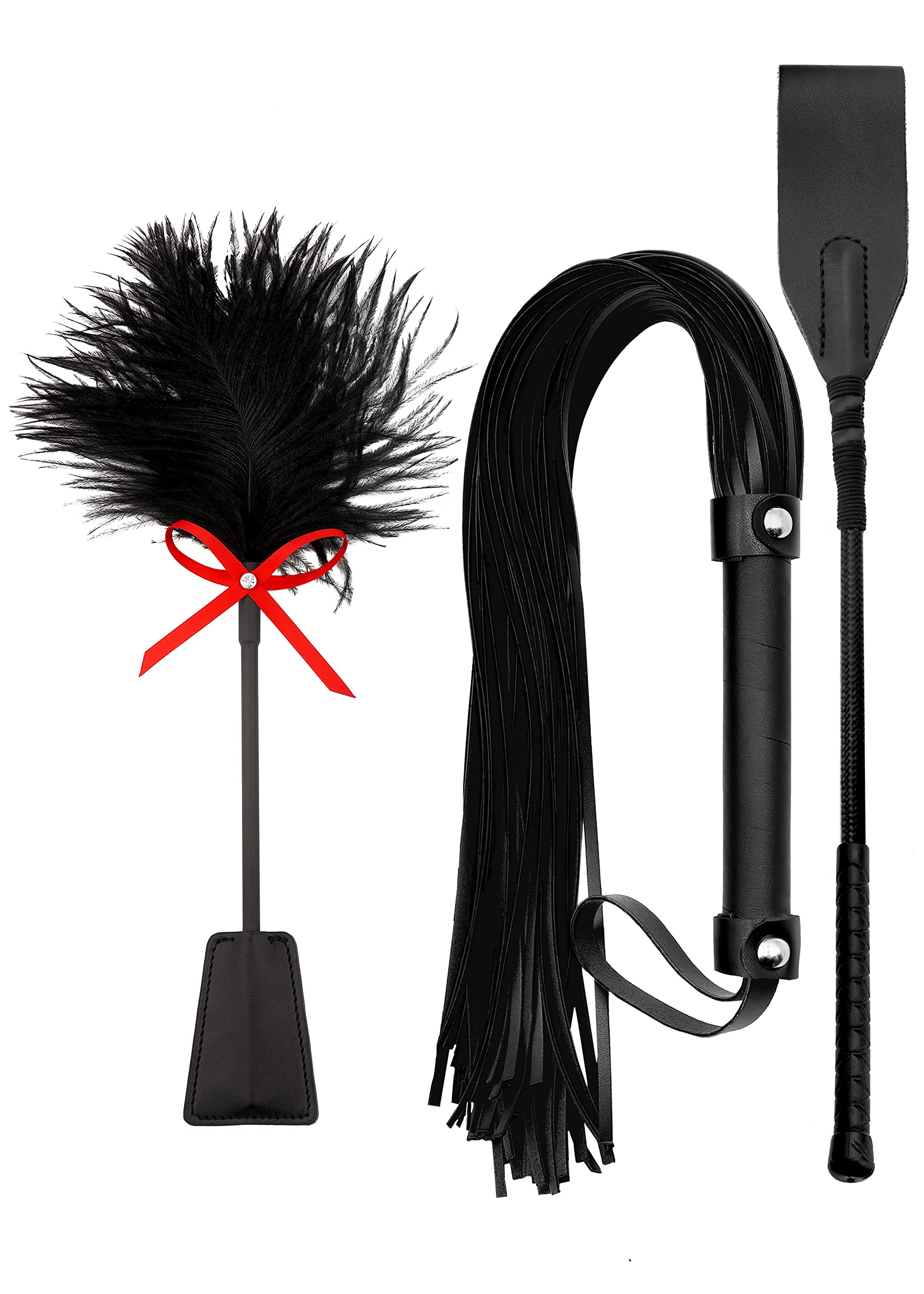 MALINERO Black BDSM Flogger Feather Crop & Spanking Paddle Set Adult Play Collection floggers and Paddles and Whips Sex