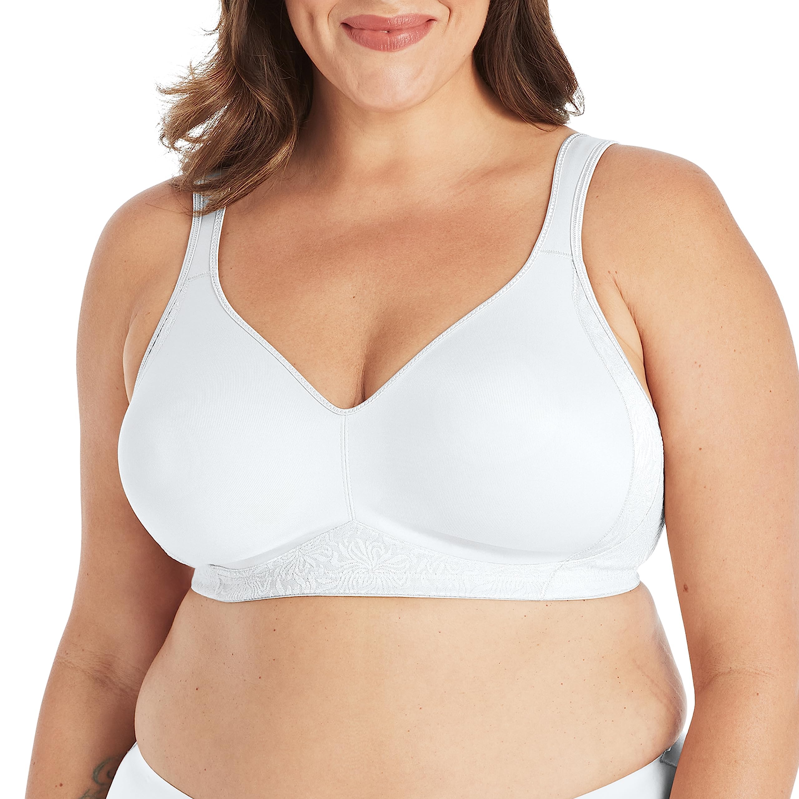 PLAYTEX Womens 18 Hour Side & Back Smoothing Wireless Bra, Cool Comfort Wire-free Single Or 2-pack Full Coverage Bra, White, 46C