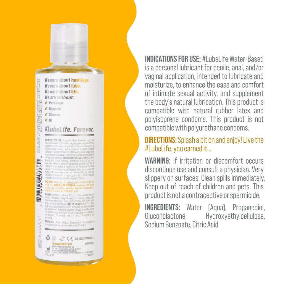 Lube Life Water-Based Personal Lubricant, Lube For Men, Women And Couples, Non-Staining, 8 Fl Oz